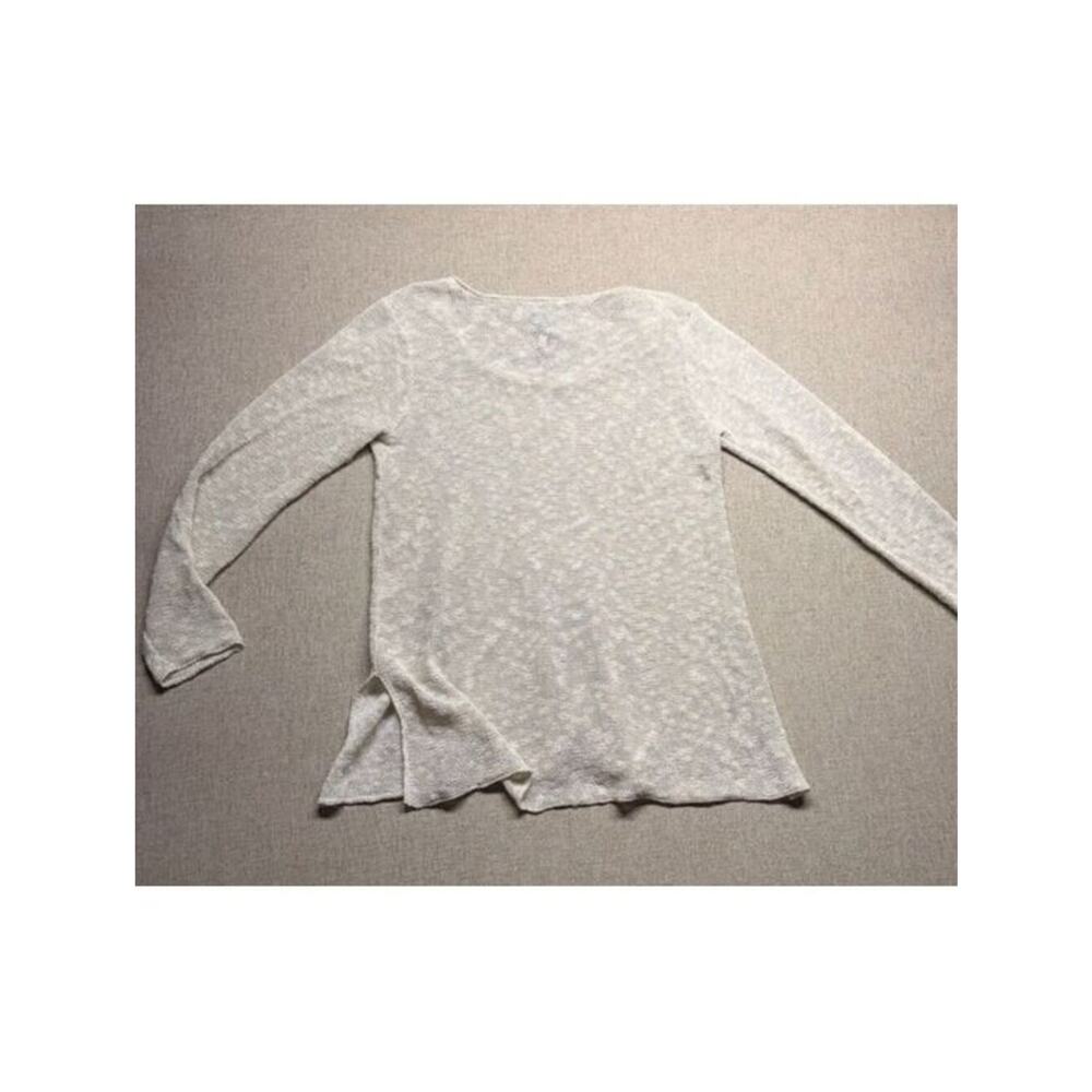 Eileen Fisher Open Knit Linen Blend Long Sleeve Sweater Oatmeal Beige Side Slit - Picture 4 of 4